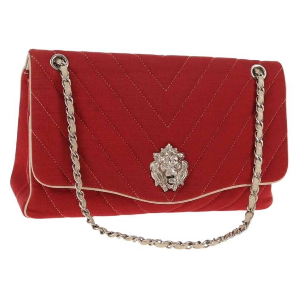 Chanel Leo Lion Flap Chevron Jersey Red Cotton Shoulder Bag Bag